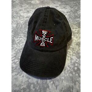 OTTO CAP Muscle Iron Cross Logo Black Adjustable Strap Cap One Size Fits Most